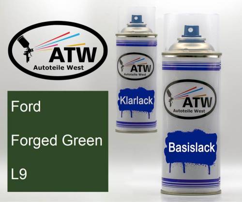 Ford, Forged Green, L9: 400ml Sprühdose + 400ml Klarlack - Set, von ATW Autoteile West.